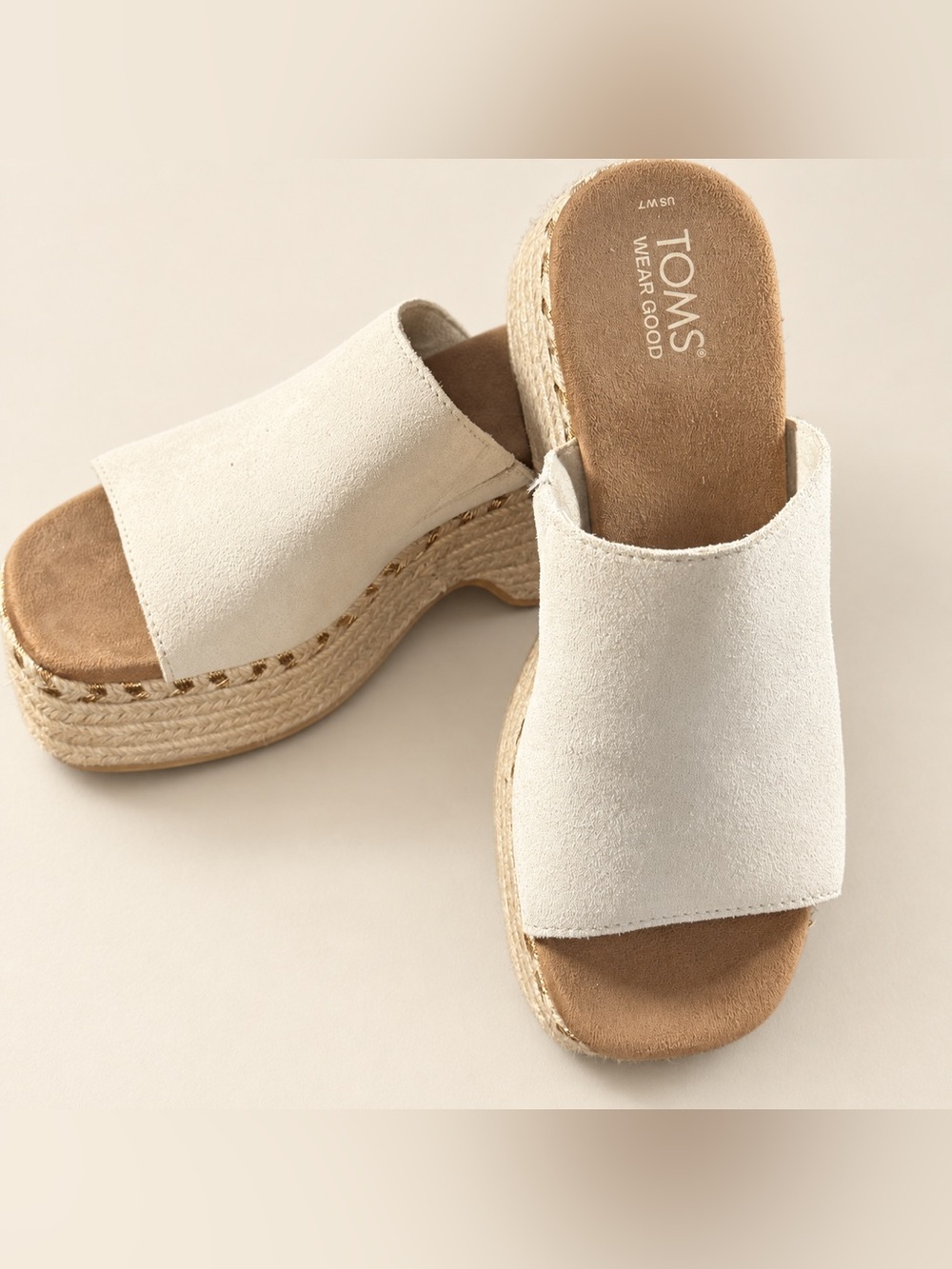 TOMS Cream Suede Espadrille Platform Mule